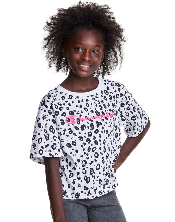 Champion Boxy Leopard Print T-Shirt Meisjes - Wit - Belgie 3682KNDVR